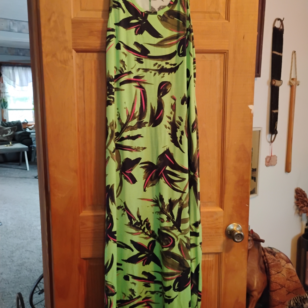 LuLaRoe Green and Black Floral Maxi Tank Dress